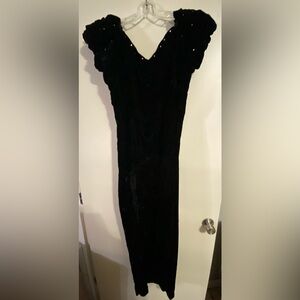 Vintage Jordan Puff Sleeve Rhinestone Detail Dress Black